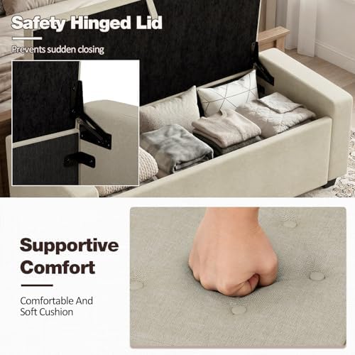 Storage Ottoman Bench, End of Bed Bench with Legs,Storage Chest with Safety H...