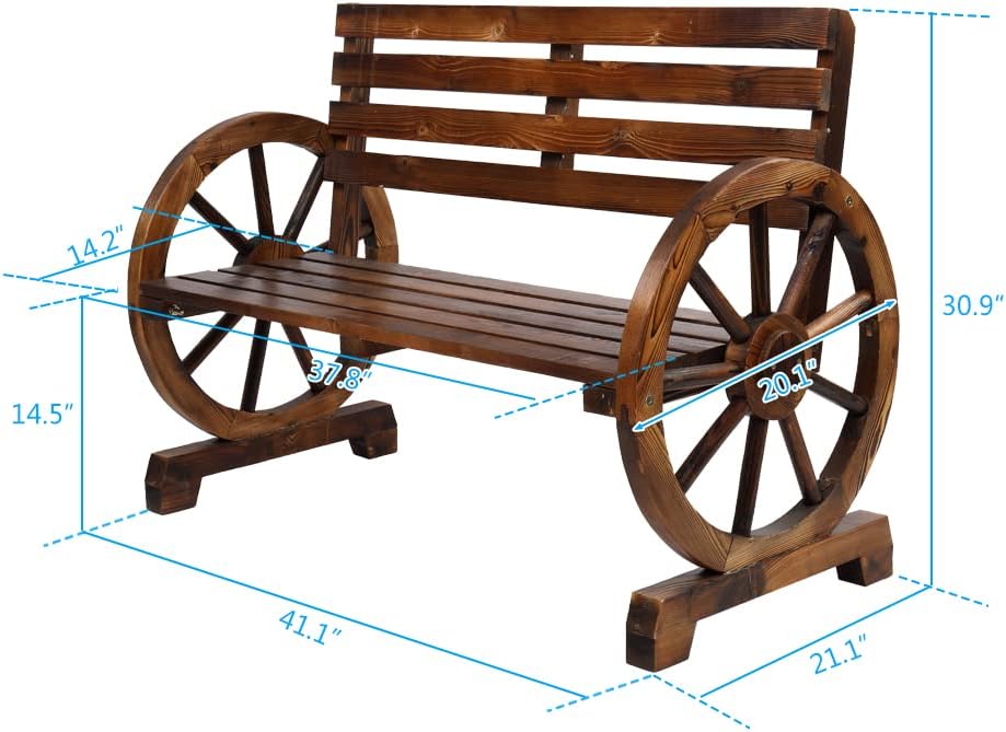 Outvita Wooden Garden Bench Seats 2 Person Carbonized for Garden