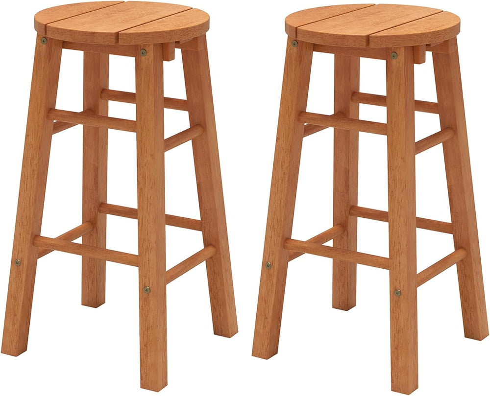 Tangkula Outdoor Wood Bar Stools Set of 2, Counter Height Backless Patio Bars...