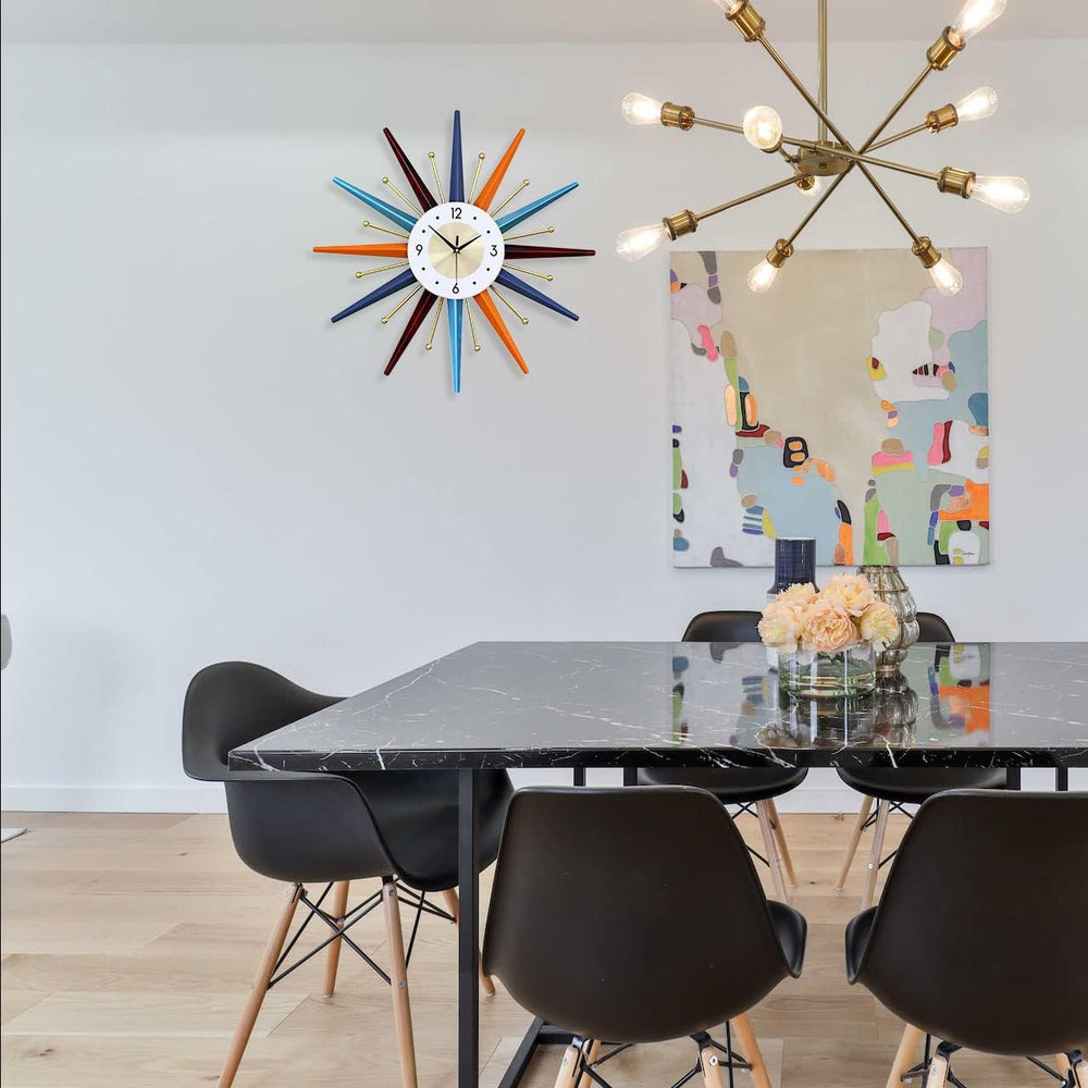FIELDY Large Wall Clock 22 Inch Mid Century Wall Clocks Starburst Clock Non T...