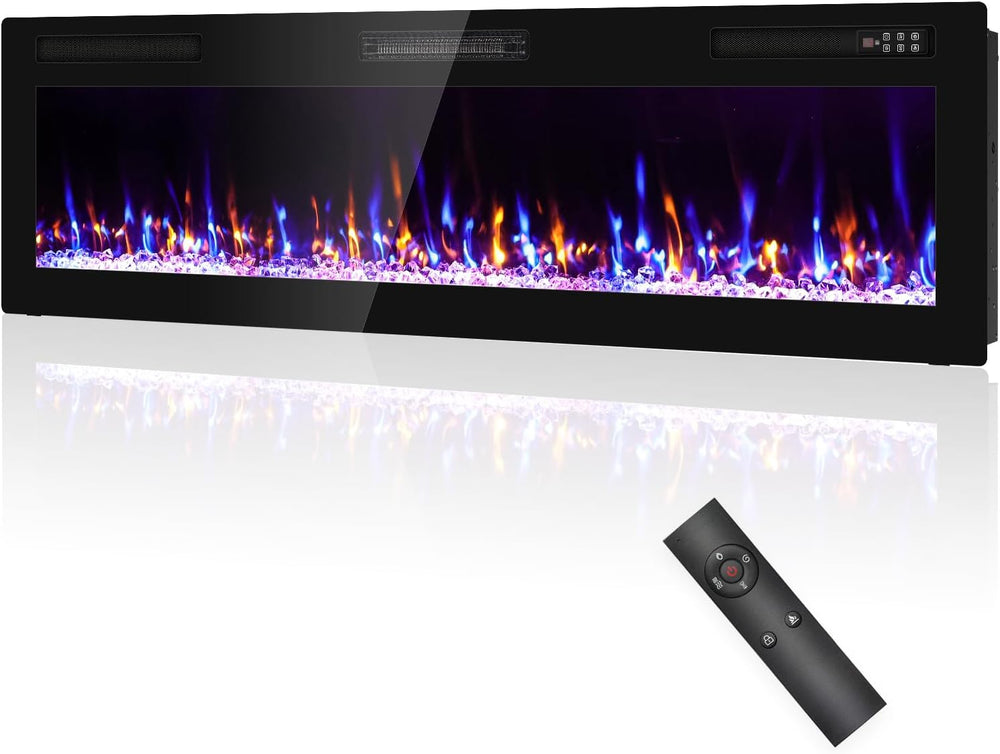 Electric Fireplace 60” Recessed and Wall Mounted Fire Places with Remote Cont...