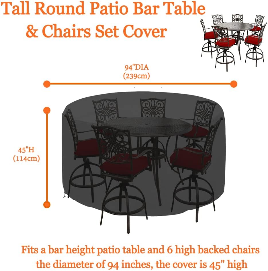 94 Inch Tall Round Patio Bar Height Table and Chair Set Cover Heavy Duty Wate...