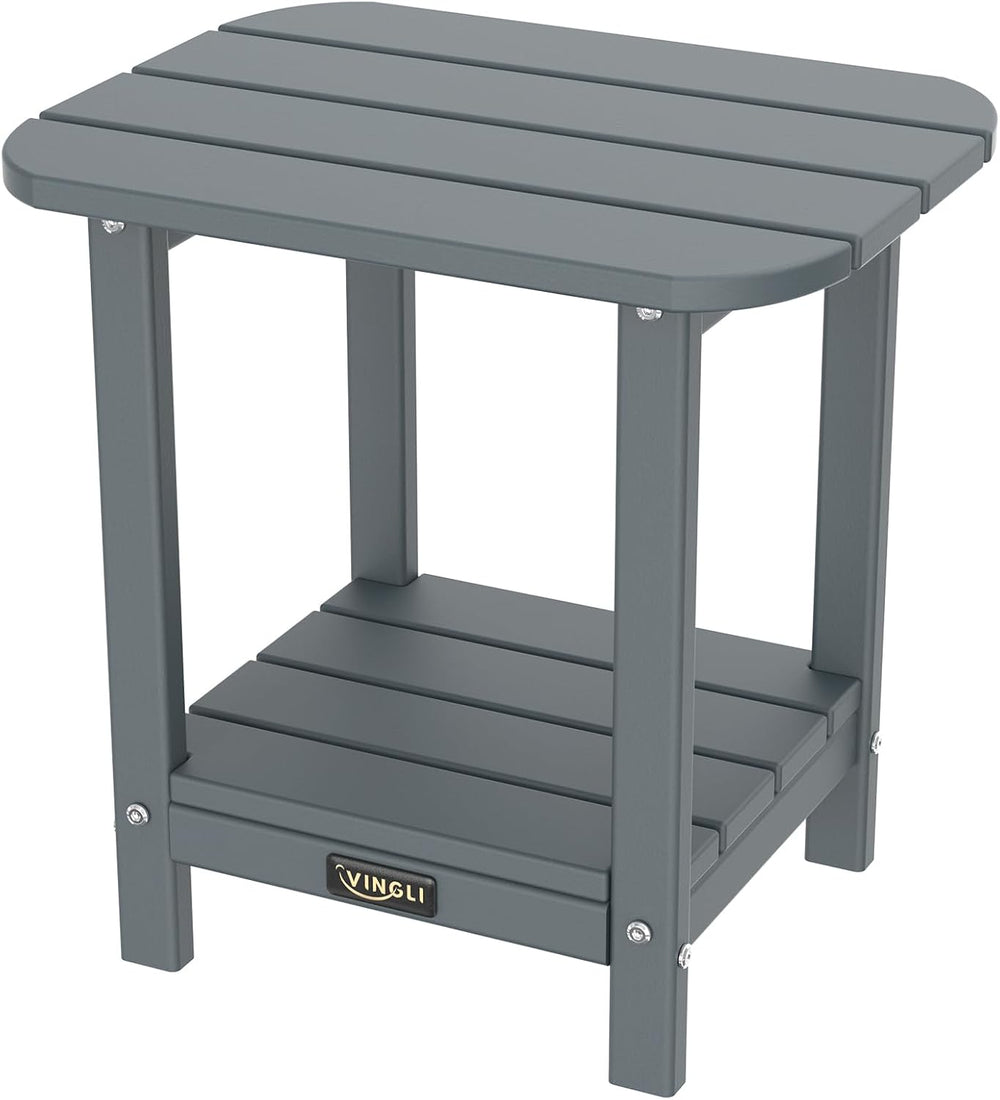 VINGLI Outdoor Side Table, 2-Tier HDPE Adirondack Side Table with Storage, We...