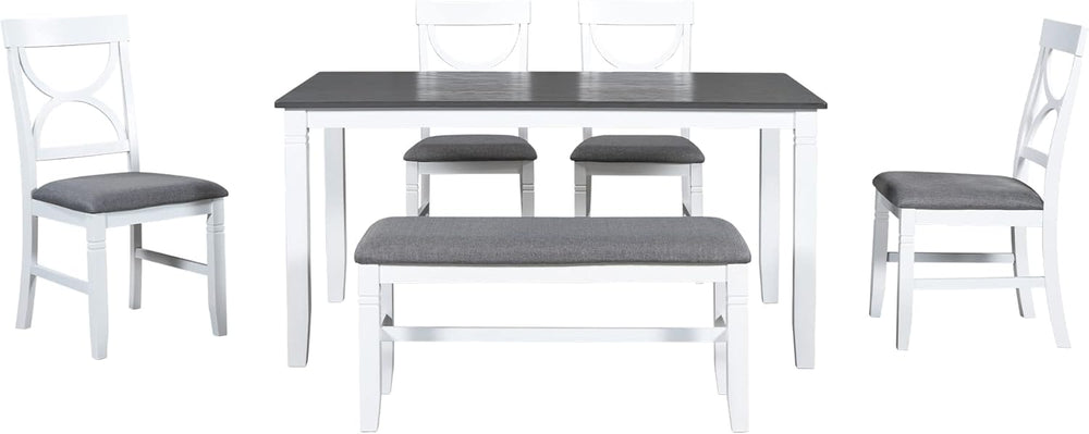Quarte Farmhouse Dining Table Set,6-Piece Wood Kitchen Table Set with Upholst...