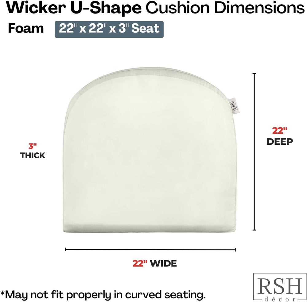 RSH DECOR Sunbrella Foam Wicker U-Shape Cushions Set of 2 | 22” x 22” | All-W...