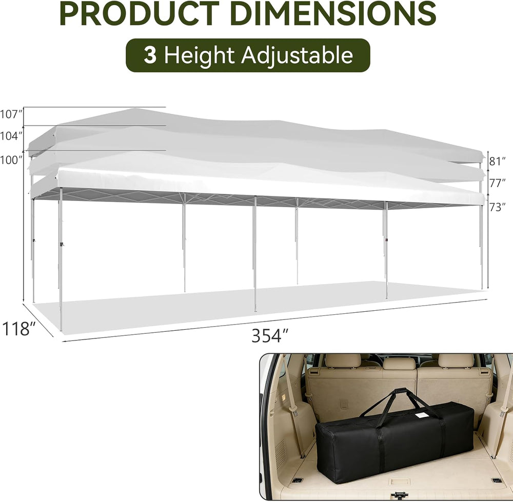 Aoxun 10x30 Pop Up Canopy Tent with LED Light, Party Tent, White