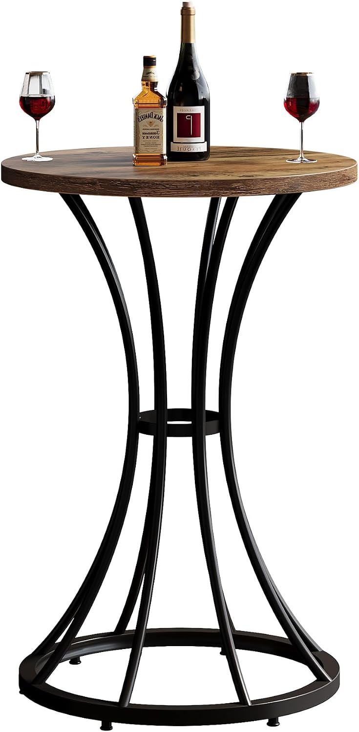 Tribesigns 37.4" H Bar Table, Round Bar Table with Curved Metal Base, Ba...