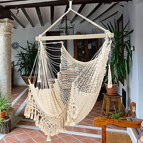 Hammock Chair，Max 330lbs, Large Hanging Chair, Soft Cotton Rope Swing Chair w...