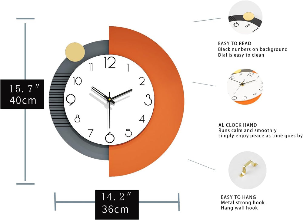 FLEBLE Modern Wall Clocks for Living Room Decor Large Decorative Wall Clock