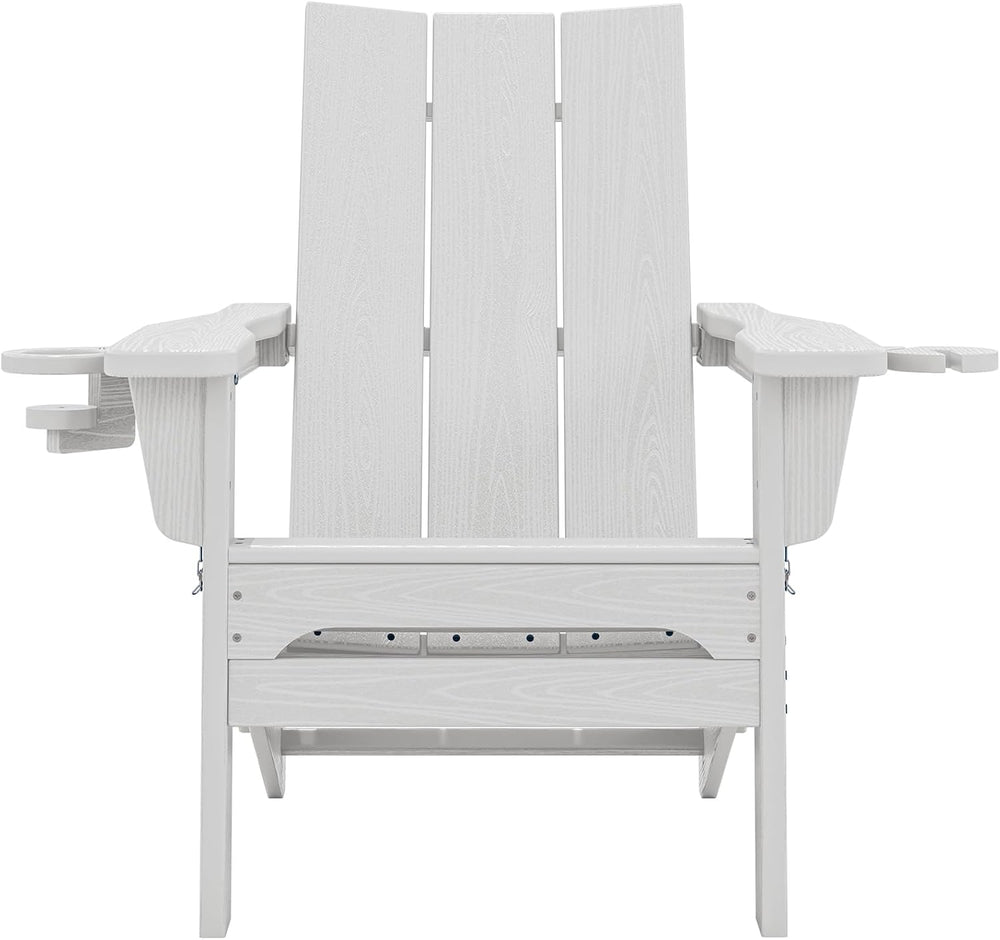 SERWALL Modern Folding Adirondack Chairs Set of 6, HDPE, Cup Holders, White