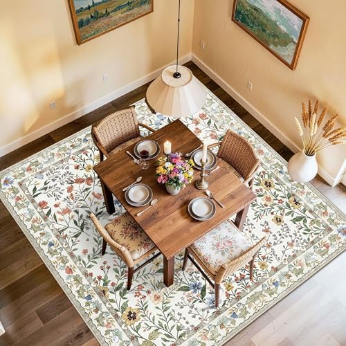 6x6 Washable Area Rug Living Room: Floral Non-Slip Washable Mat for Indoor Fl...