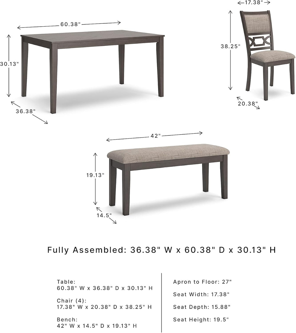 Signature Design by Ashley 6-Piece Wood Dining Table Set with Bench, Gray