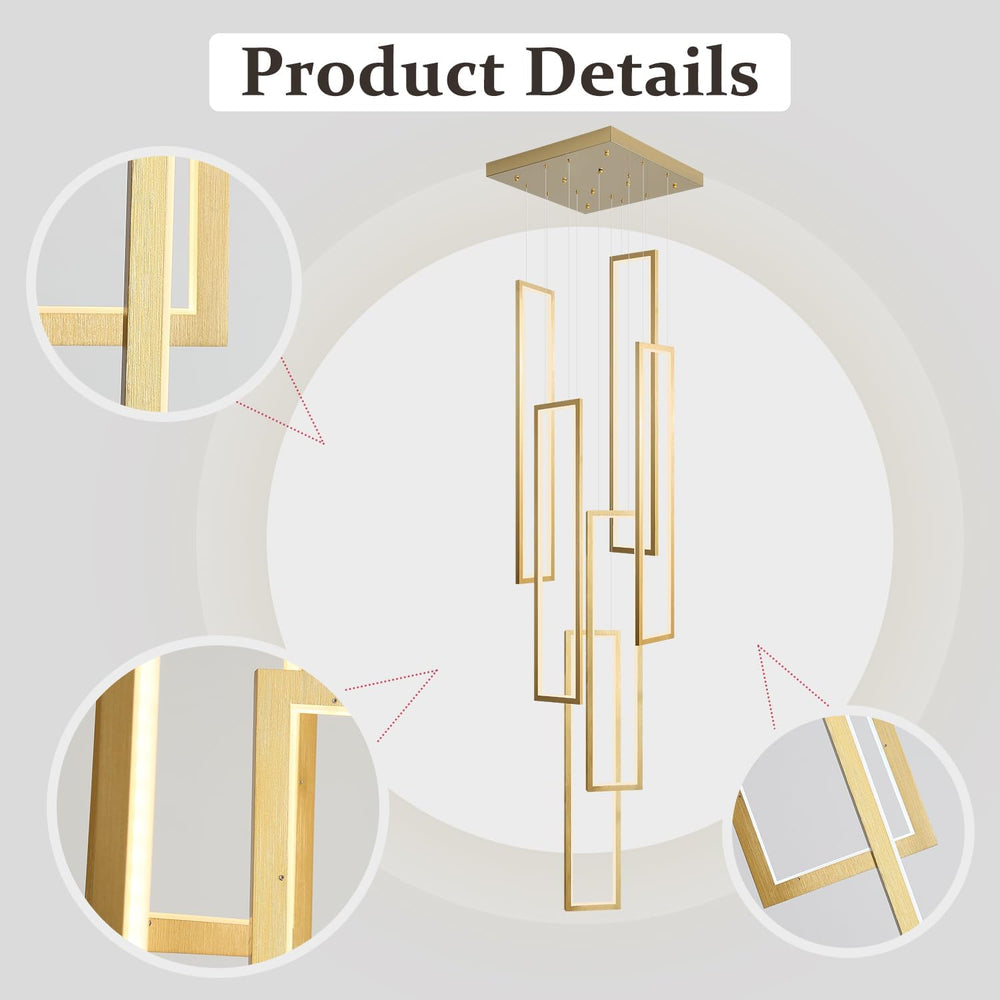 Flashing God ModernLed Gold Chandelier with 6 Ring Foyer Chandeliers,Larger H...