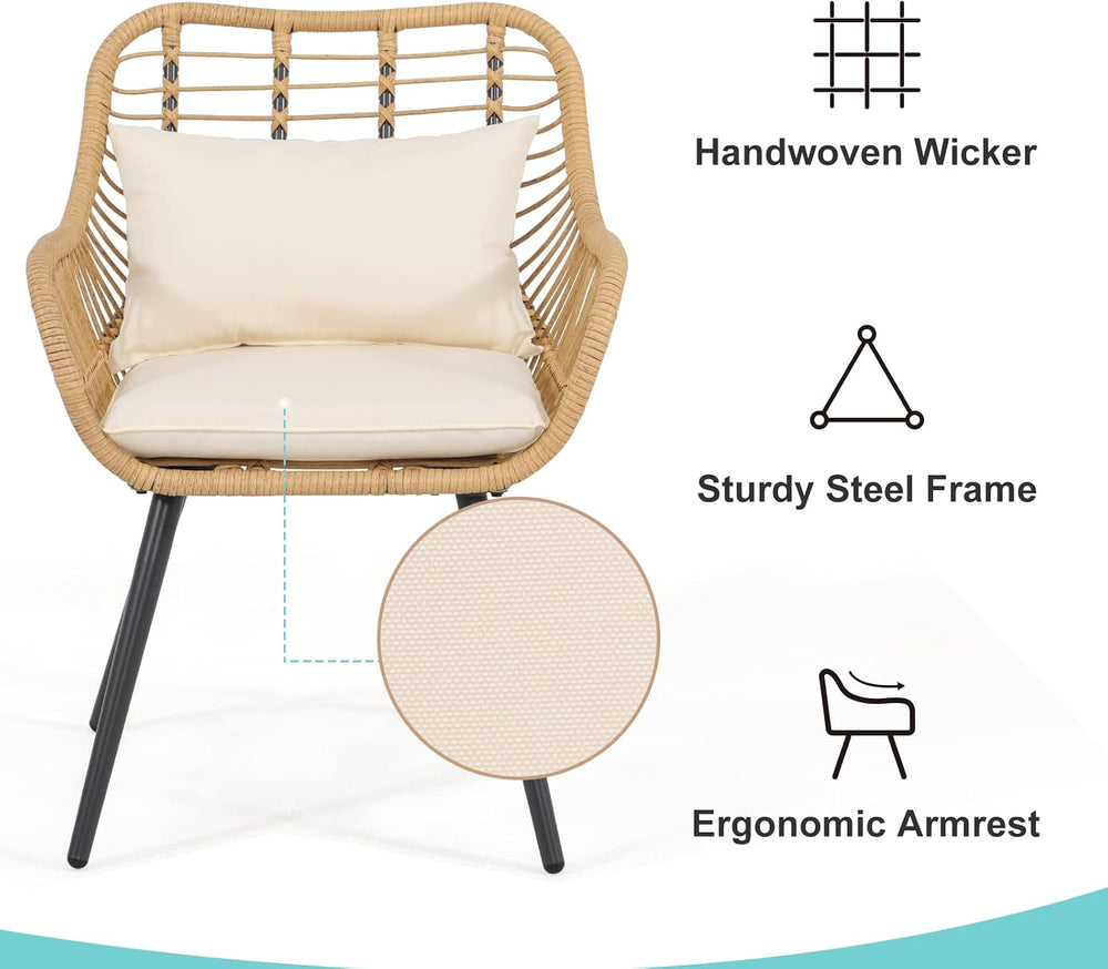 Verano Garden 3 Pieces Patio Bistro Set, Wicker Conversation Chair Sets