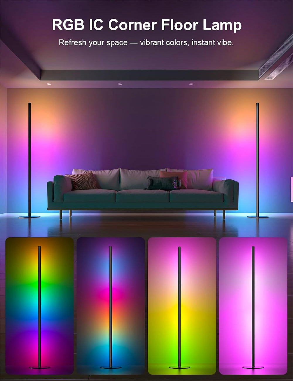 Corner Floor Lamp 2 Pack, RGB IC LED Corner Lamp 55" with APP Control, 1...