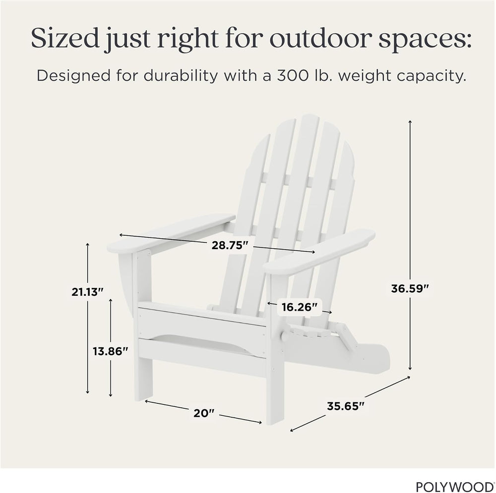 POLYWOOD AD5030WH Classic Folding Adirondack Chair, White 35.7 x 29 x 35.7 in...