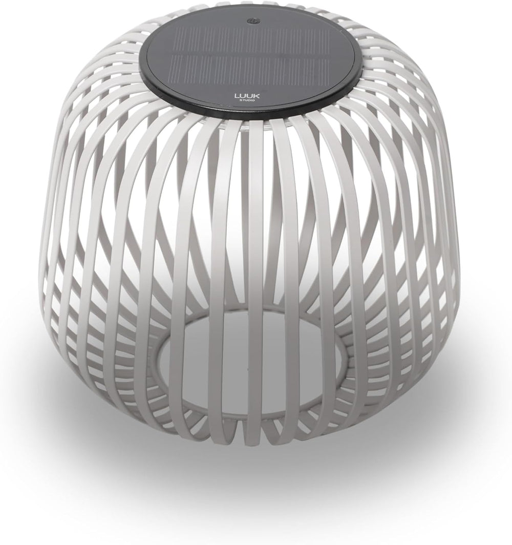 LUUK Studio Solis Solar Table Lamp, Lantern Design, Light Gray, Size S