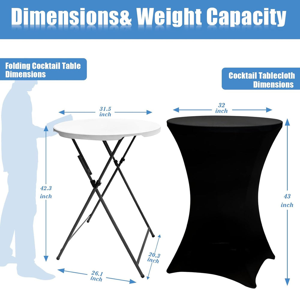 2 Sets 32in Folding Cocktail Tables+Black Cocktail Table Covers