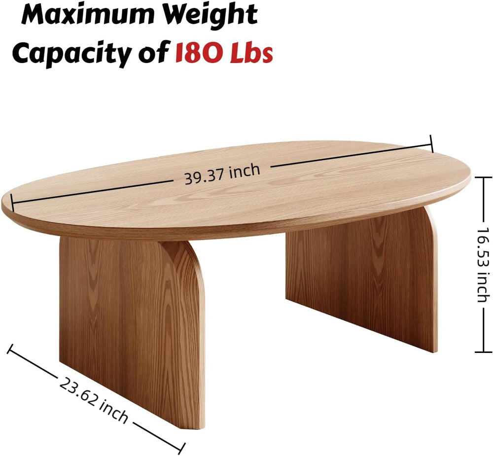 Honyee Modern Oval Coffee Table, Small Coffee Tables for Living Room - Oak Wo...