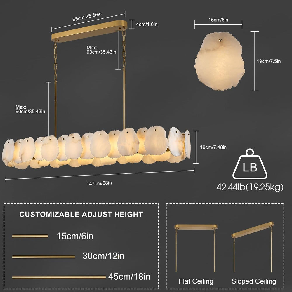 Alabaster Chandelier, 58 Inch Modern Rectangular Chandelier for Dining Room, ...