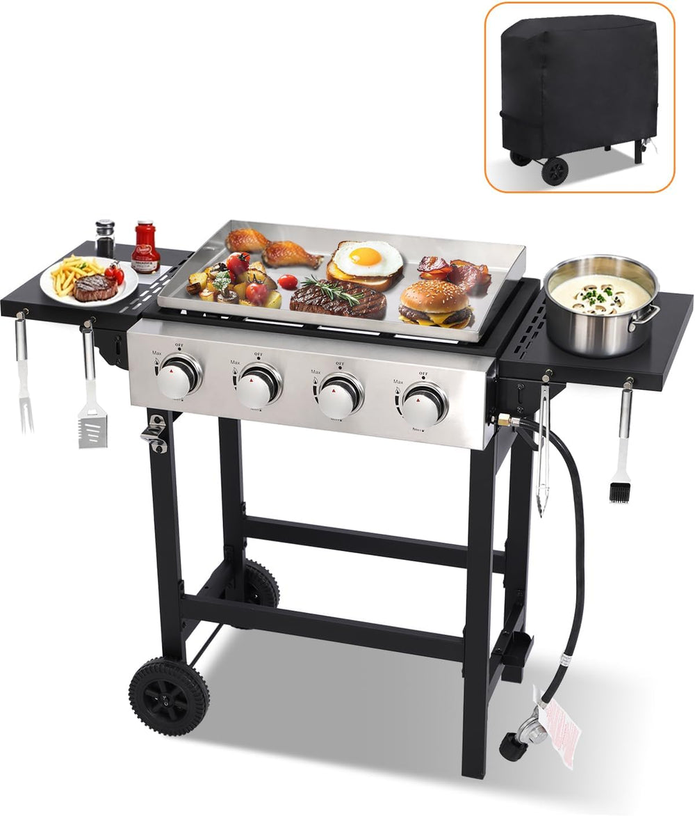 Propane Gas Griddle 4-Burner, Flat Top Grill Griddle, Outdoor Gas Stove with ...