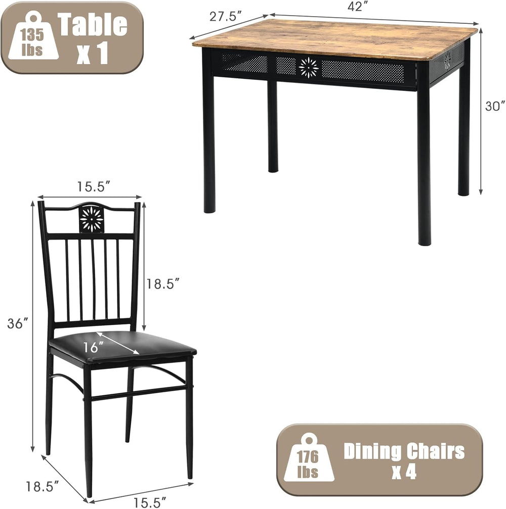 COSTWAY 5 Pieces Dining Table Set, Modern Kitchen Table Set for 4 Person, 42”...