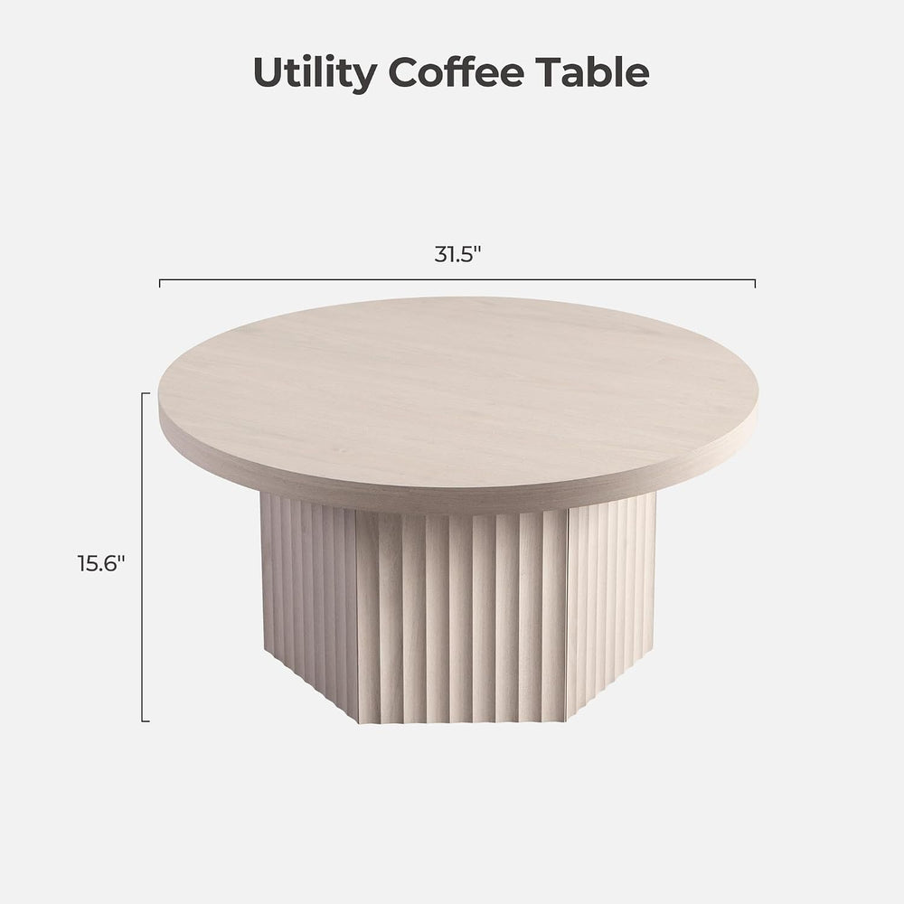 SICOTAS 32" Modern Round Coffee Table Mid Century Fluted Coffee Table