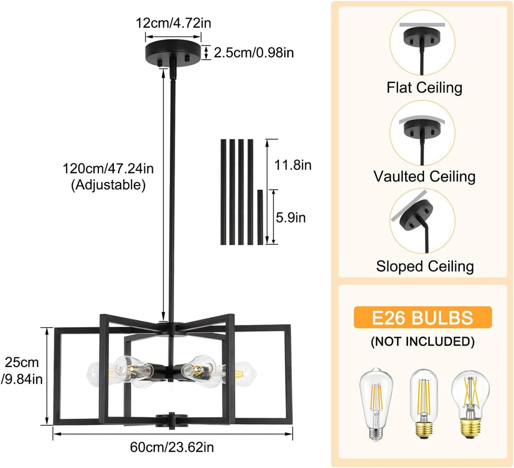 23.6” Black Chandelier for Dining Room 6 Light Kitchen Chandelier over Table ...