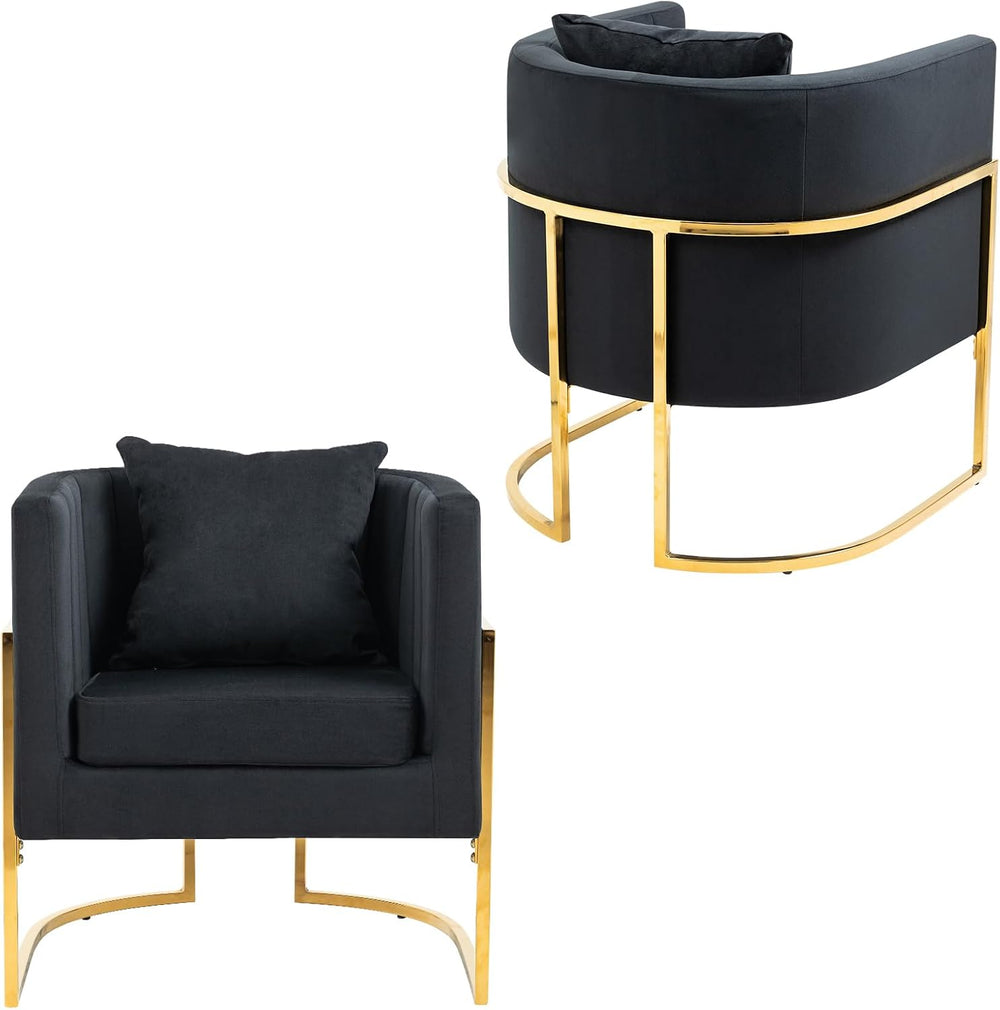 Velvet Modern Accent Chairs Set of 2, Upholstered Barrel Armchair Mid Century...