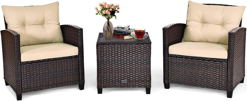 Tangkula 3 Pieces Patio Furniture Set, PE Rattan Wicker 3 Pcs Outdoor Sofa Se...