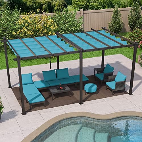 PURPLE LEAF Outdoor Pergola Retractable Aluminum 12' X 18', Turquoise...