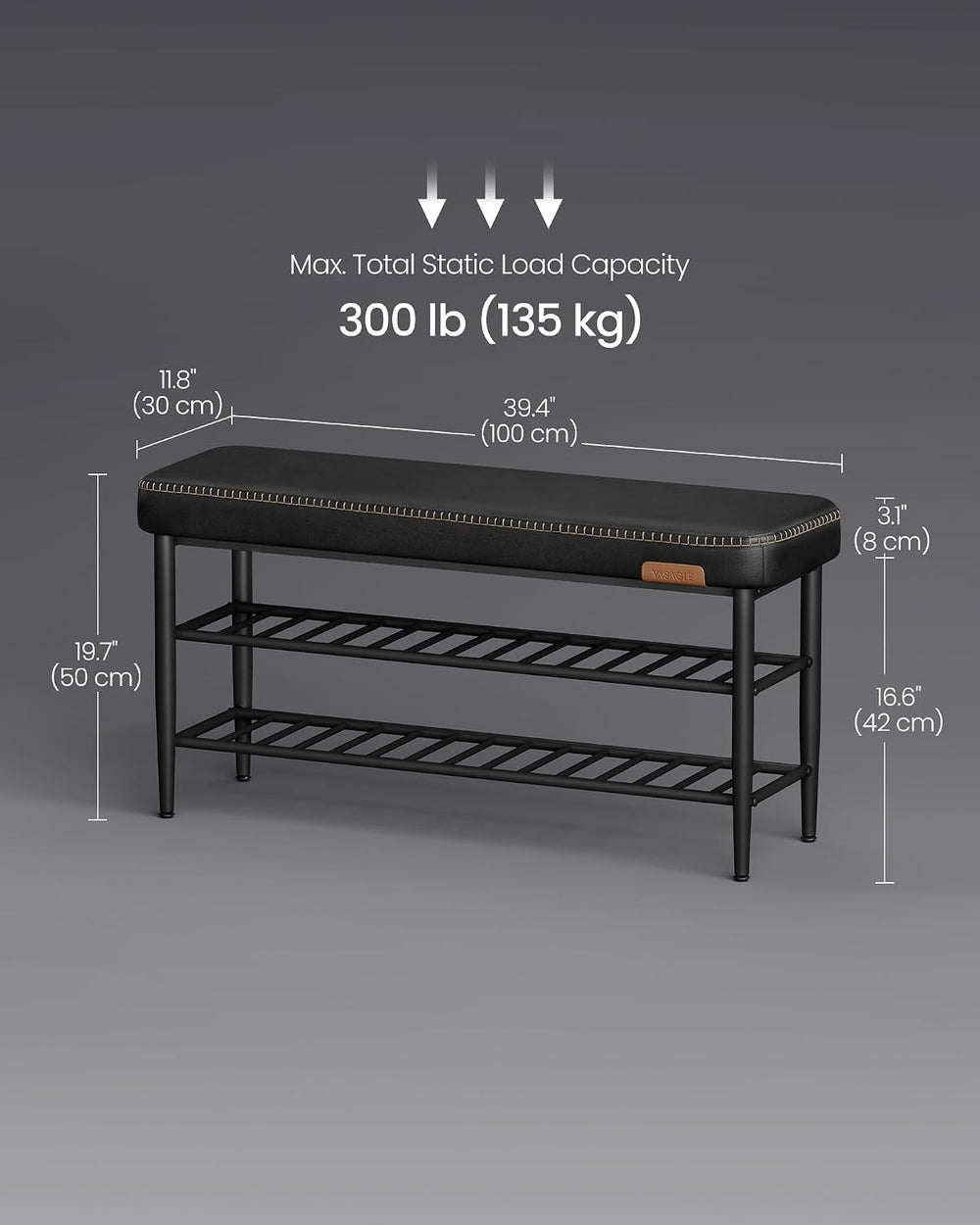VASAGLE Shoe Bench, Synthetic Leather with Stitching, Loads 300 lb