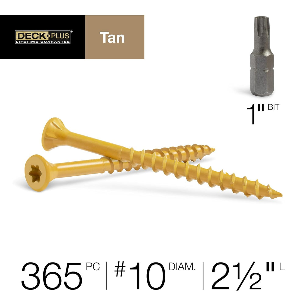 Deck Plus Deck Screws, #10 x 2-1/2in, 365 Pieces,5 Lb Box, Tan