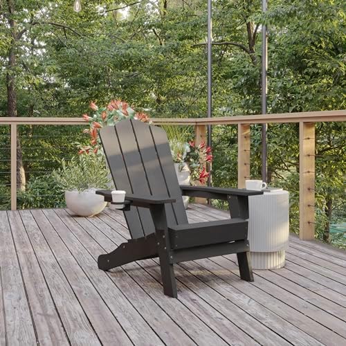 Flash Furniture Newport Adirondack Chair with Cup Holder, Weather Resistant P...