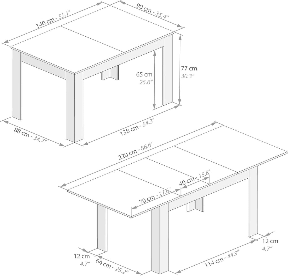 Mobili Fiver Easy Extendable Dining Table, 55.1 to 86.6 Inches, Seats 6-8, As...