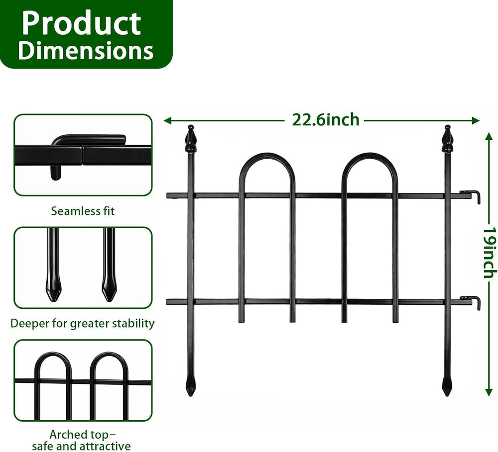 Metal Garden Fence Panels 18'' H x 22'' W, 14.6 Ft Total Leng...