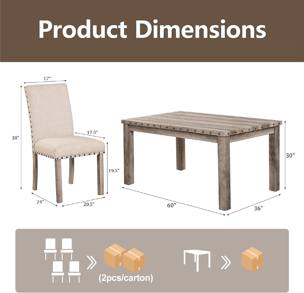 Modern Fort 5-Piece Farmhouse Dining Table Set for 4, 60" Rectangular Wo...