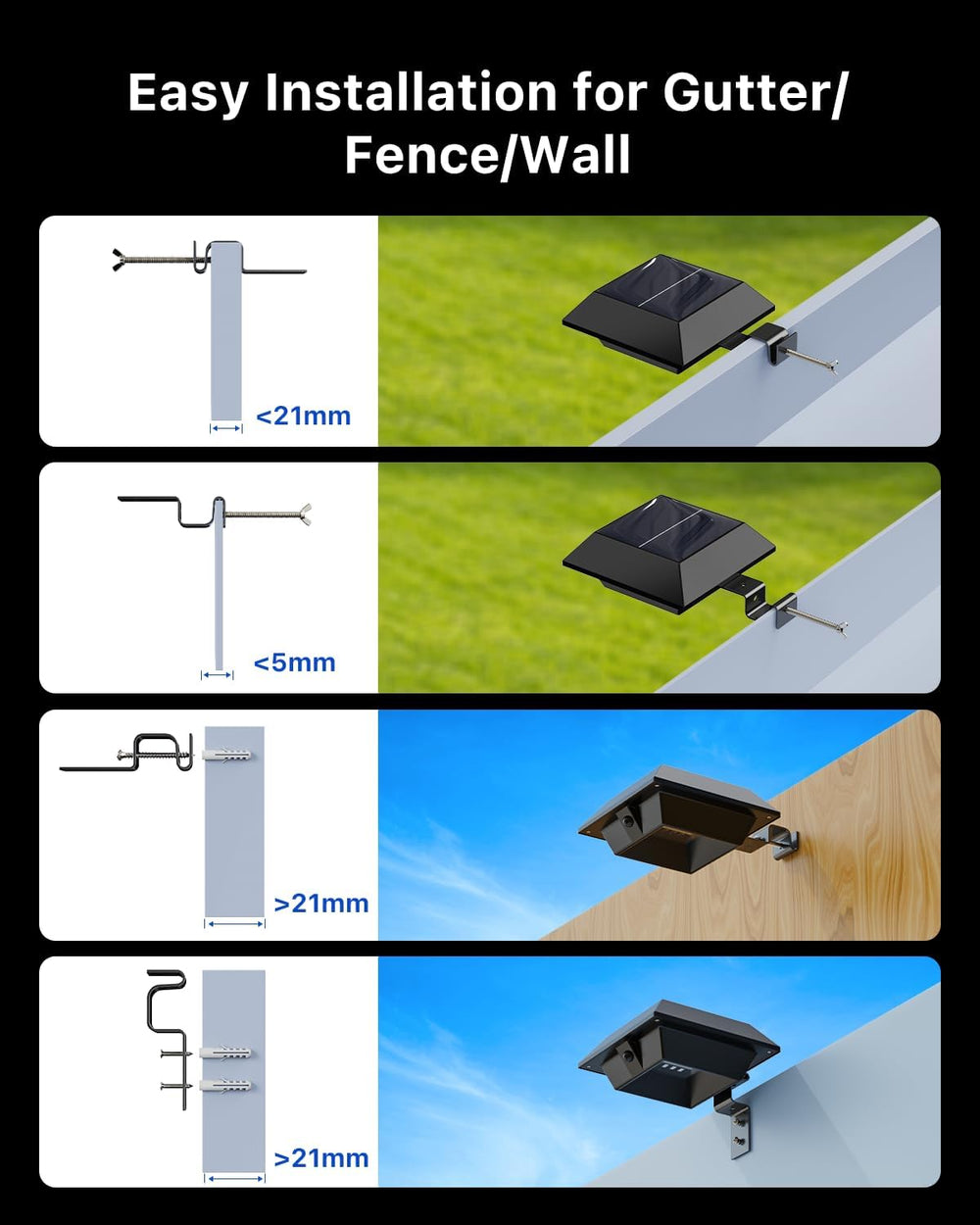 FALOVE 8 Pack Cool White Solar Powered Gutter Lights Outdoor Waterproof