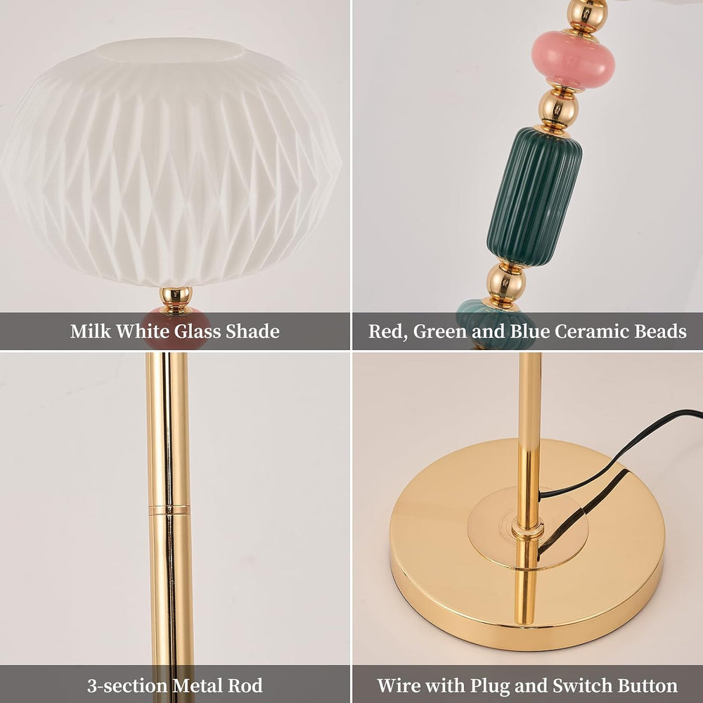 Floor Standing Tall Lamp Milk Glass Floor Lamp with Plug Switch Button for Li...