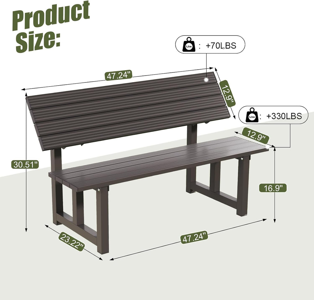 TECSPACE Aluminum Outdoor Convertible Bench, Brown, 400 LBS Load Capacity, Ad...