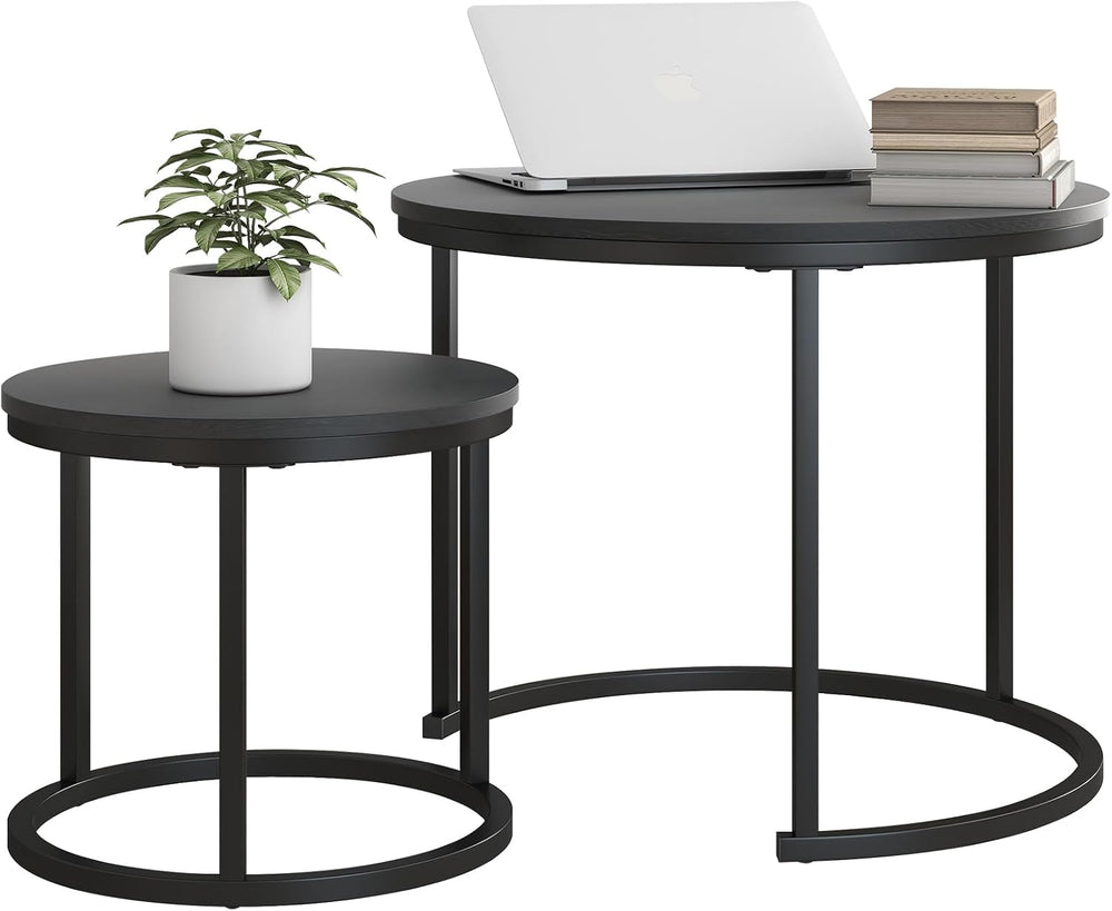 HOJINLINERO Round Nesting Coffee Table Set of 2,Small Black Coffee Table
