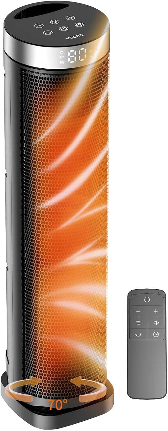 Space Heater for Indoor Use with Remote - 70° Oscillating Tower Electric Heat...