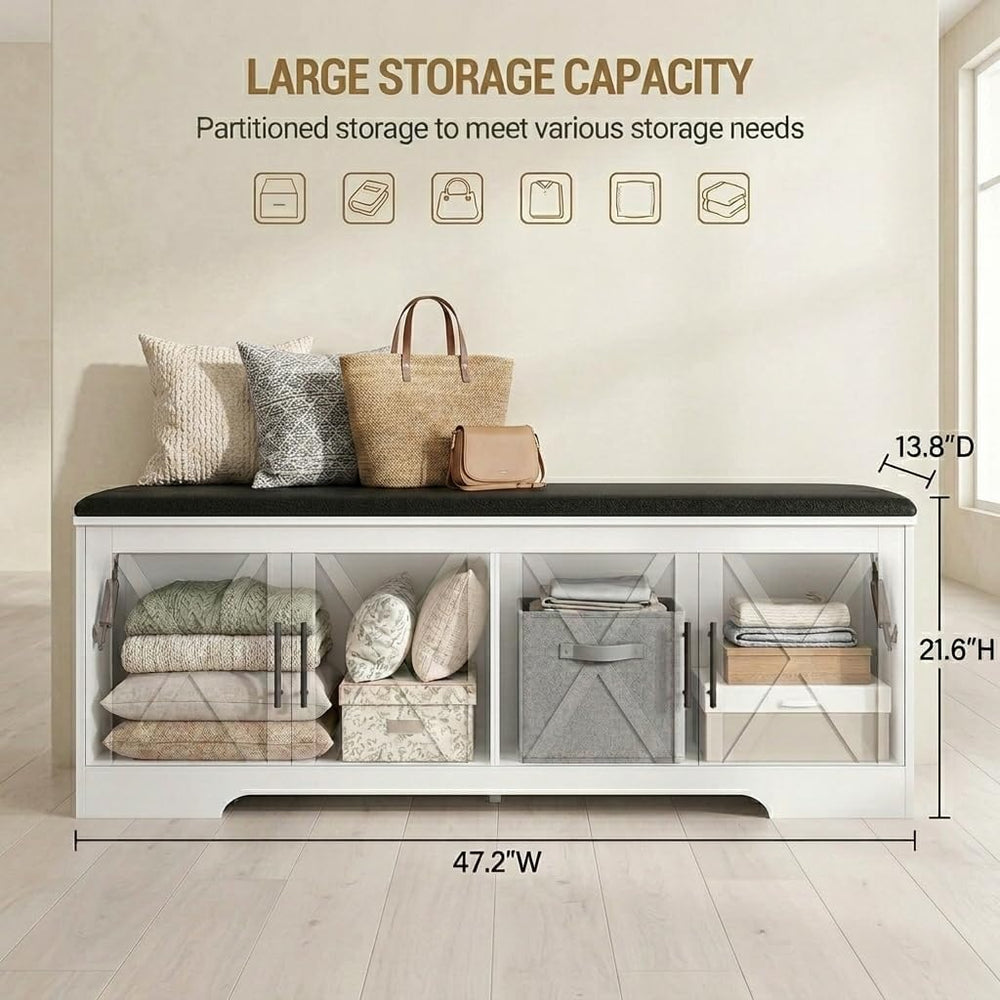 DreamDashio Storage Bench with Cushion, 47.2" End of Bed Storage Bench w...