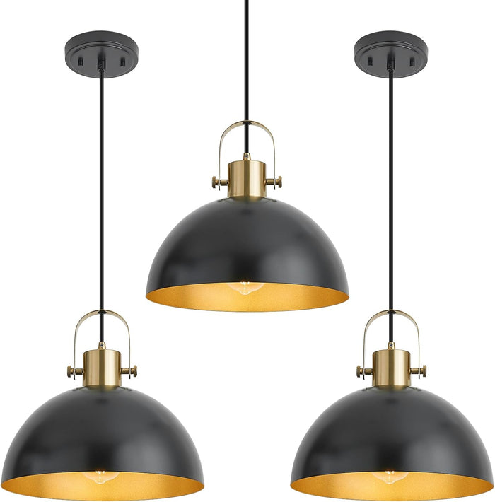 12 Inch Farmhouse Pendant Lights, Black, 3 Pack
