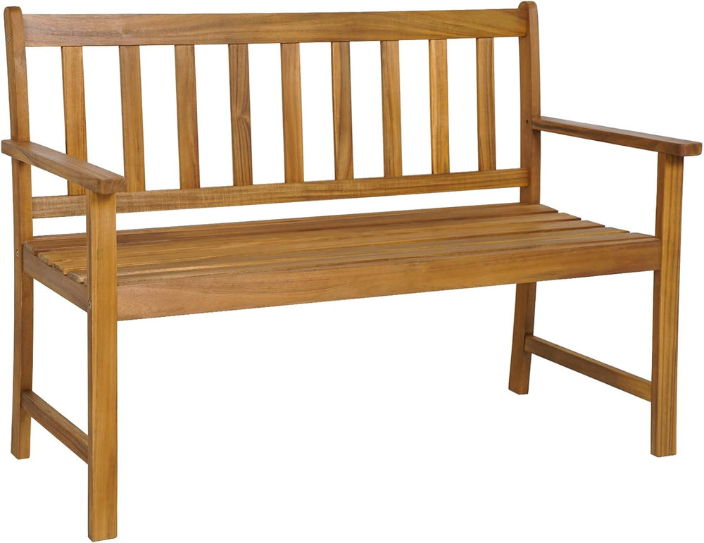 HAPPYGRILL Patio Wood Bench with Ergonomic Backrest & Armrests, 2-Person ...
