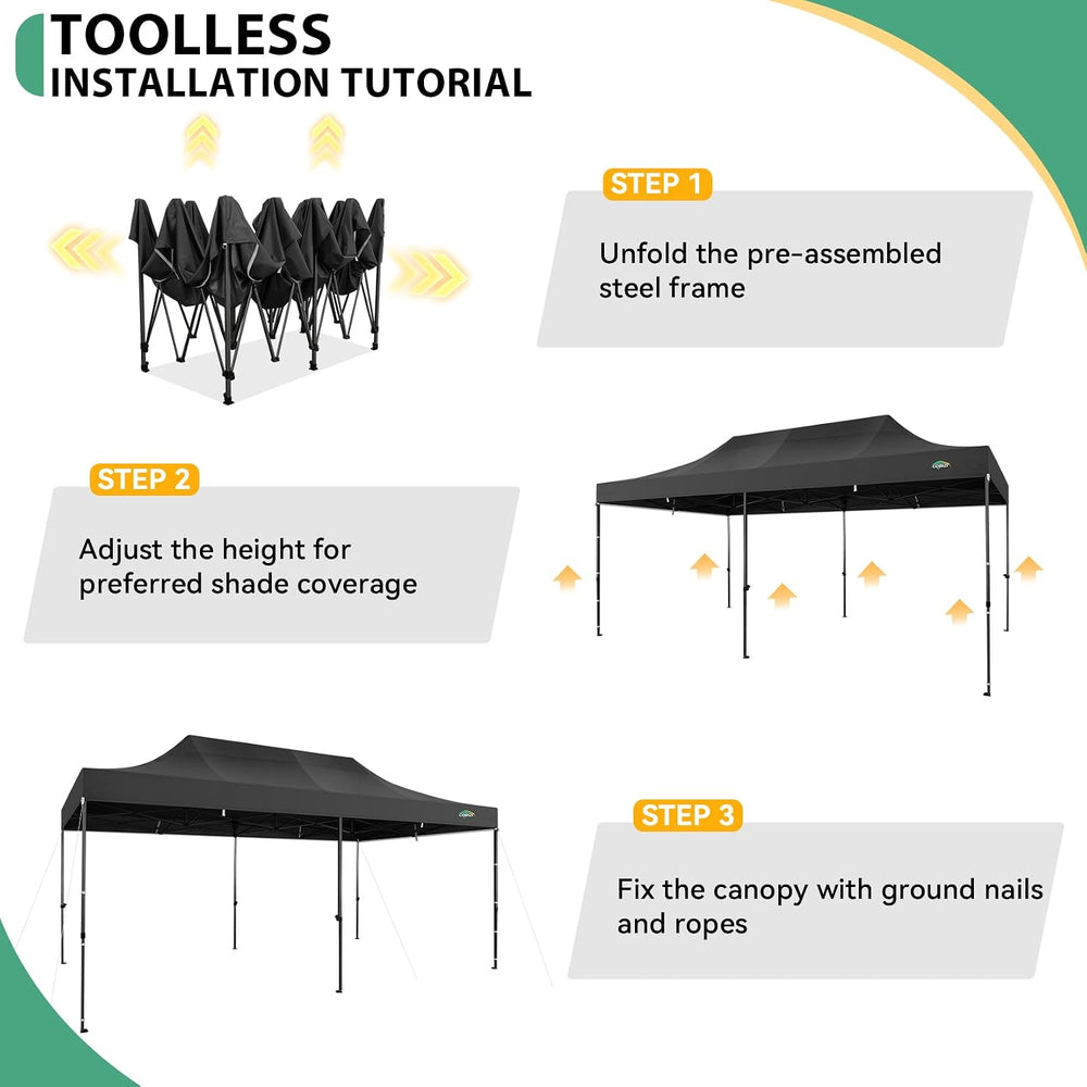 COBIZI 10x20 Heavy Duty Pop Up Canopy Tent with 6 Sidewalls, Black