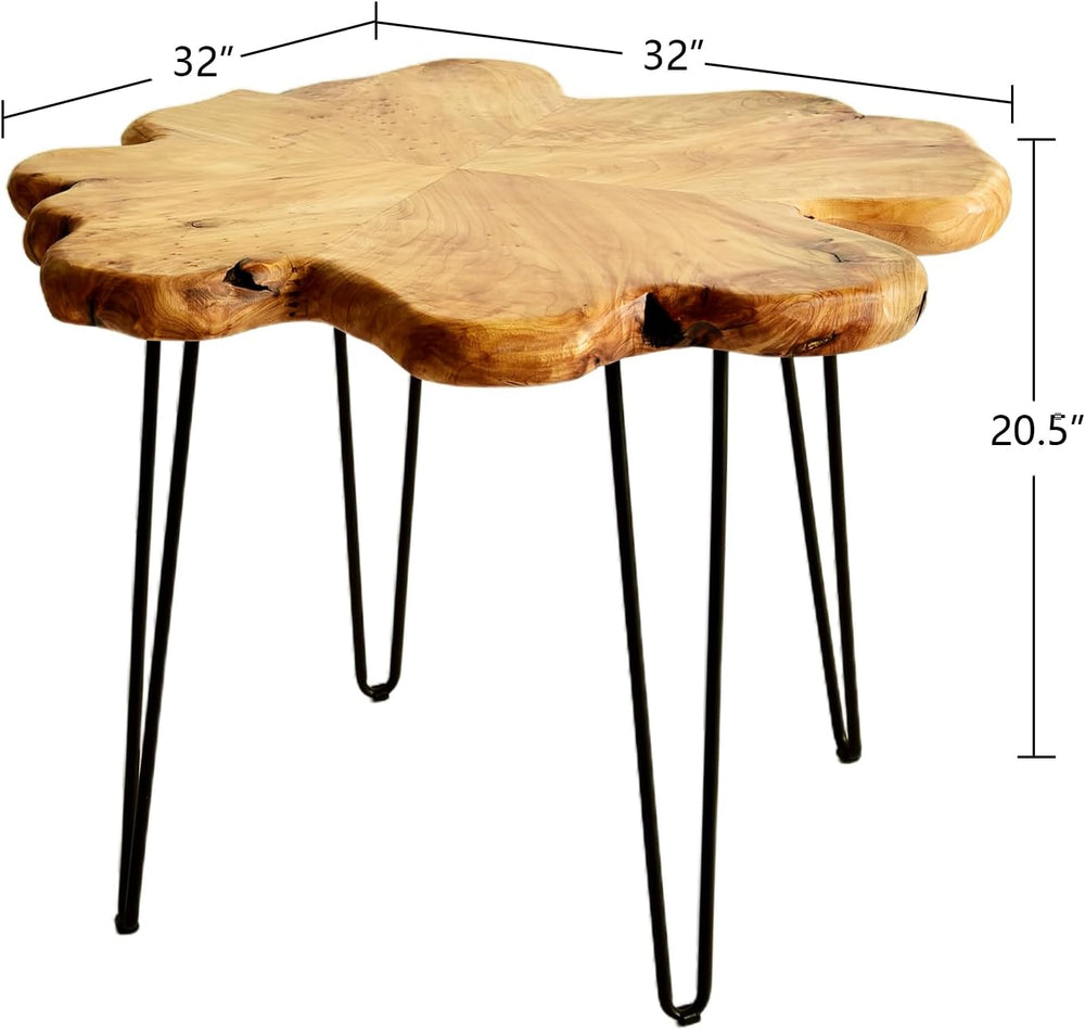WELLAND Flower-Shaped Live Edge Cedar Coffee Table 32" W x 32" D x ...