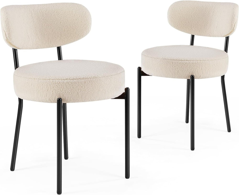 Dining Chairs Set of 2, Mid Century Modern Boucle Upholstered Kitchen Chair w...