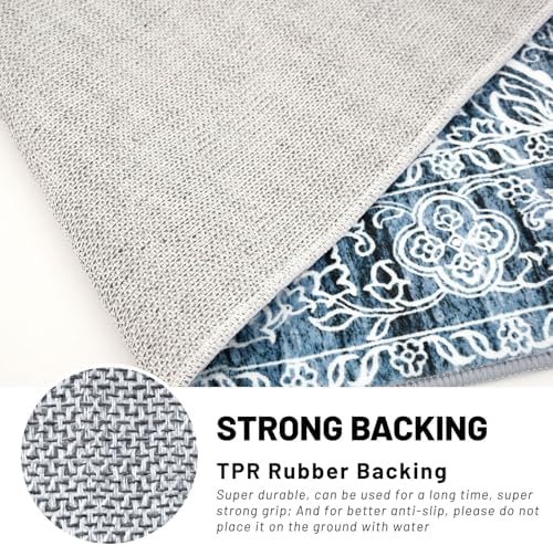 KUTA Vintage Washable Runner Rug 2x6 Blue White Runners for Hallways