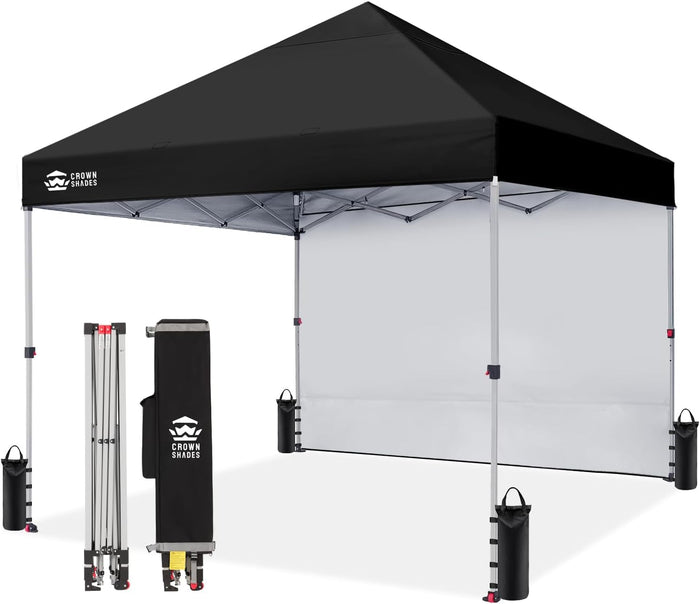CROWN SHADES 8x8 Pop Up Canopy with 1 Side Wall, Beach Canopy Tent, Black